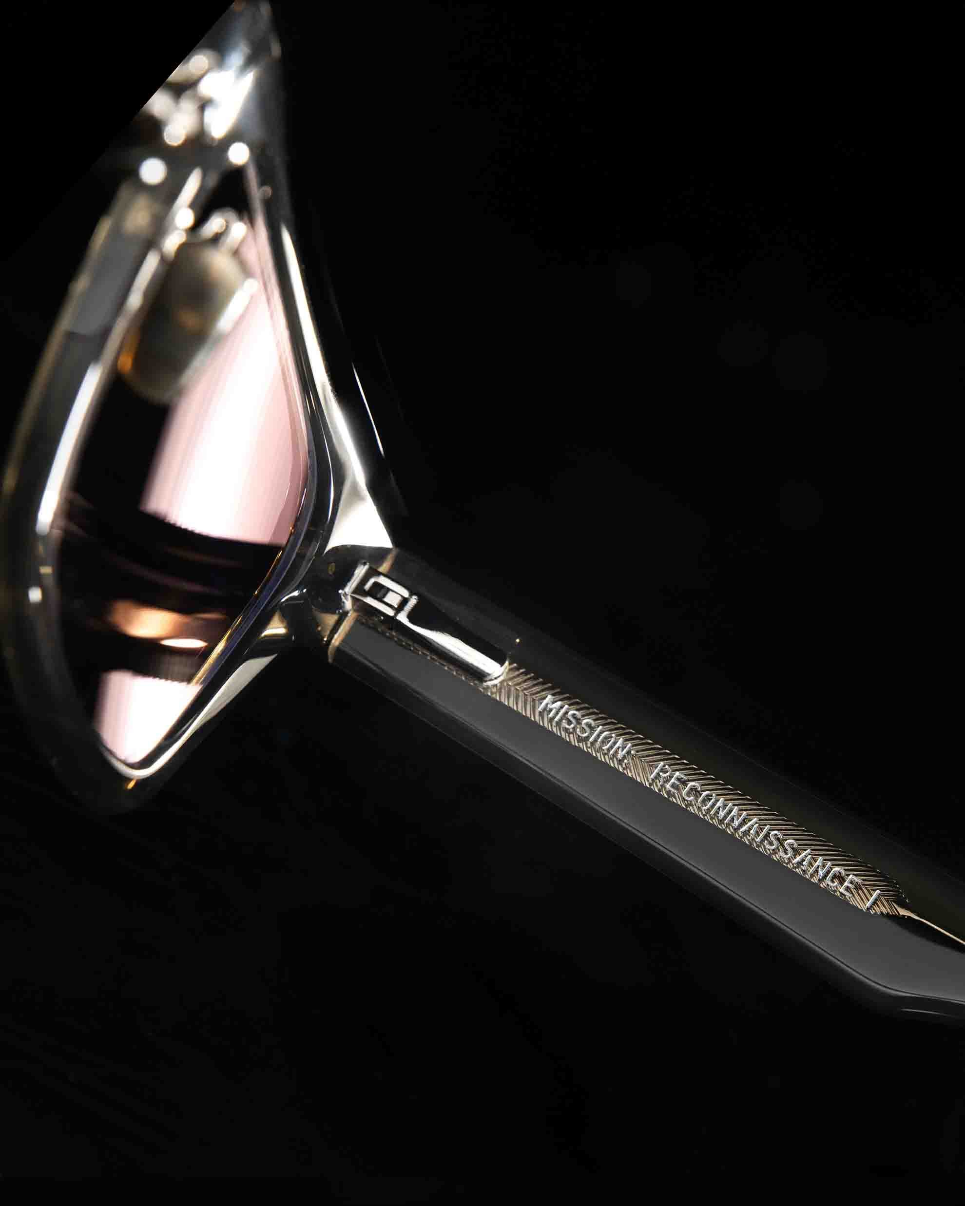 Close-up of Mission glasses with blue light filter