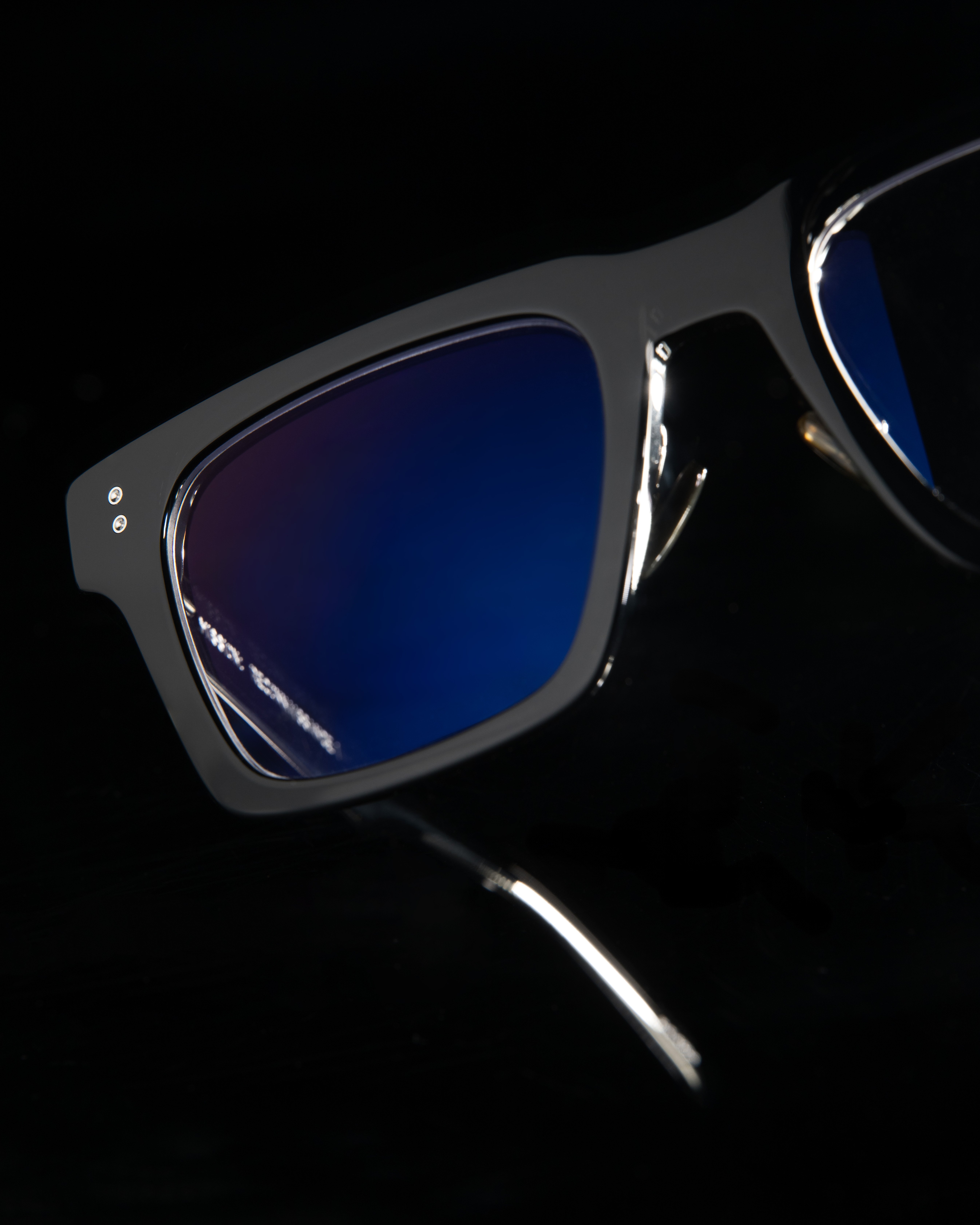 Close-up of Mission glasses with blue light filter